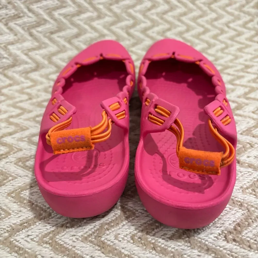 CROCS Womens Springi Bungee Pink Orange Slingback Ballet Flats - Picture 4 of 8